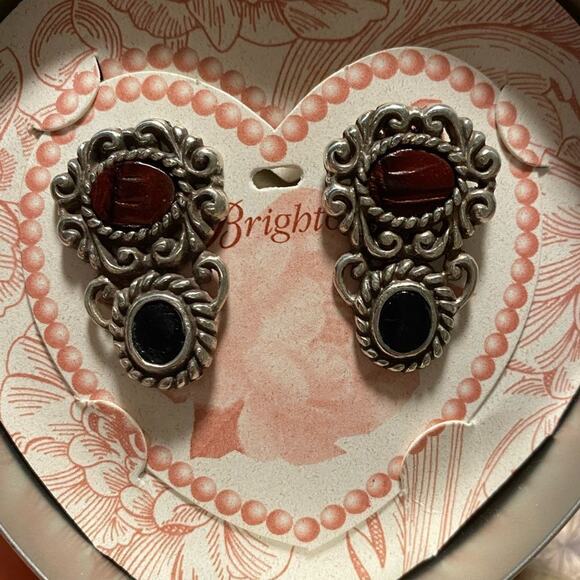 NEW Brighton vintage retired Silver and leather Leonardo Crocodile post earrings - Picture 4 of 4